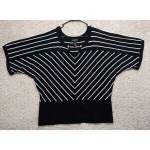 Lane Bryant Shirt Women 18/20 Black White Striped Dolman Short Sleeve Blouse